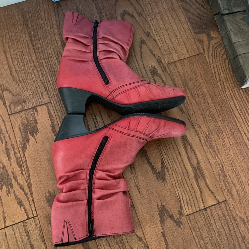 Rieker Speckled Ombré RED Ruched leather Ankle Boots Side Zip Sz 36 - Picture 10 of 16